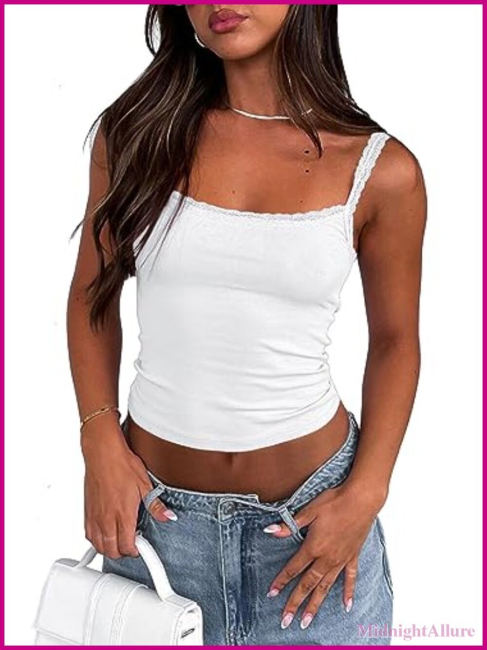 Y2K Sleeveless Lace Trim Cami Tank Top for Women